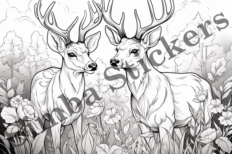 Colouring pages, bundle of deer, 10 images
