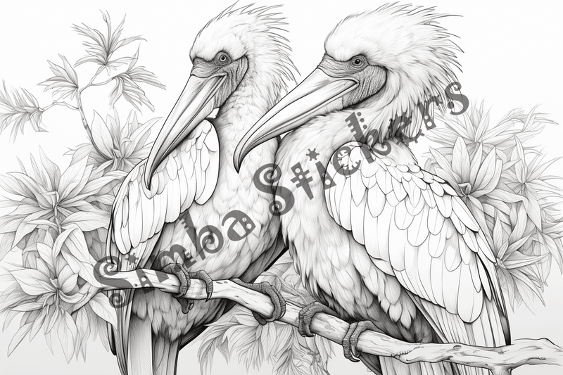 Colouring pages, bundle of marabou storks in love, 10 images