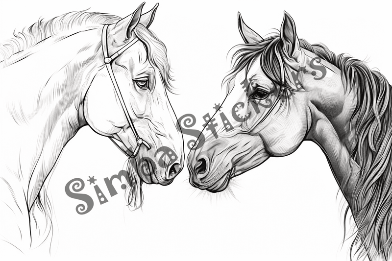 Colouring pages, bundle of horses in love, 10 images