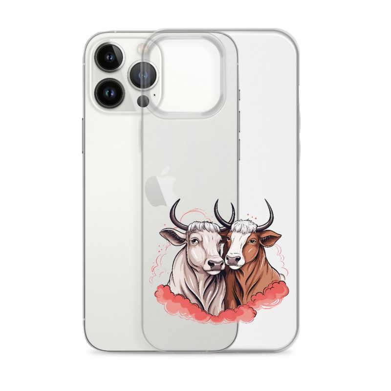 Clear Case for iPhone, Bull and cow, romantic, reddish clouds, qoucds