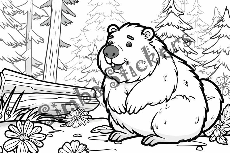 Colouring pages, bundle of groundhogs on or near tree logs, 10 images