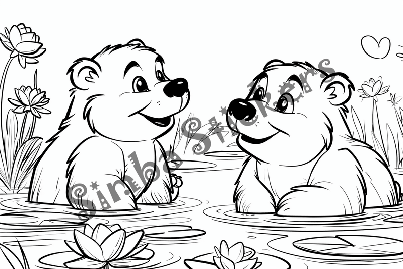 Colouring pages, bundle of beavers in love, 25 images