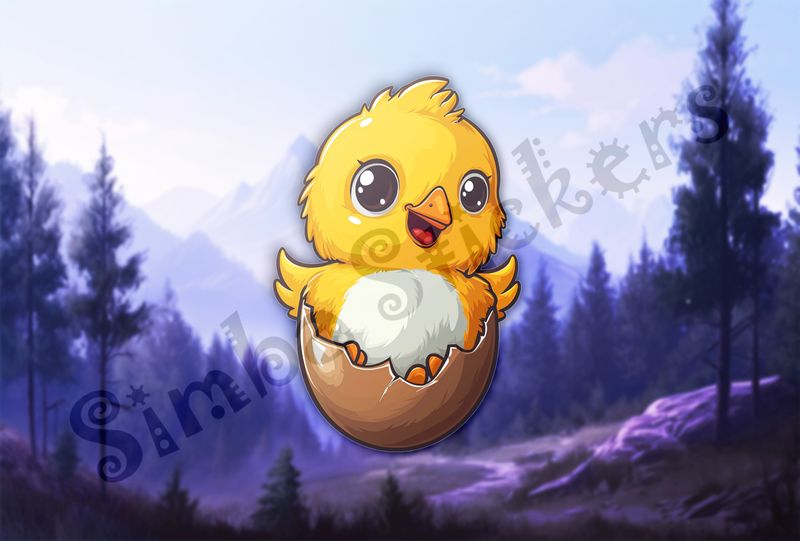 Chick waving from inside eggshell on hatchday