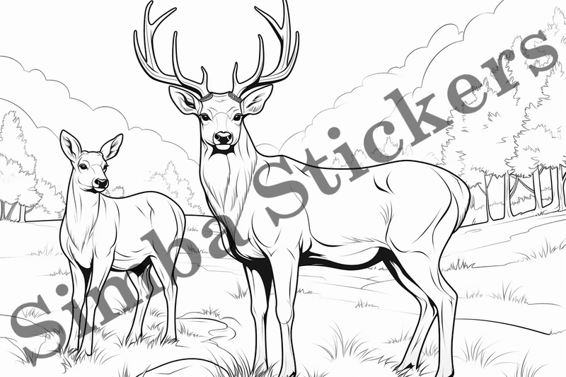 Colouring pages, bundle of deer, 25 images