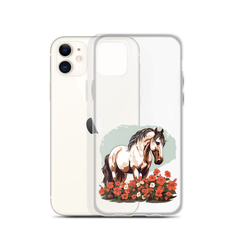 Clear Case for iPhone, Brown horse in field of red flowers, n4w2fj