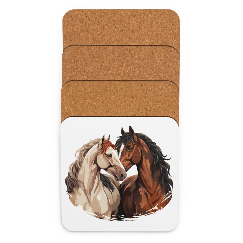 Cork-Back Coaster, Horses nose-to-nose, jbgjpy, mirrored