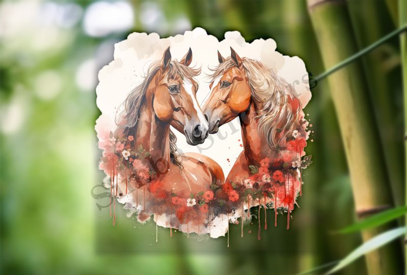 Horses in love, watercolour