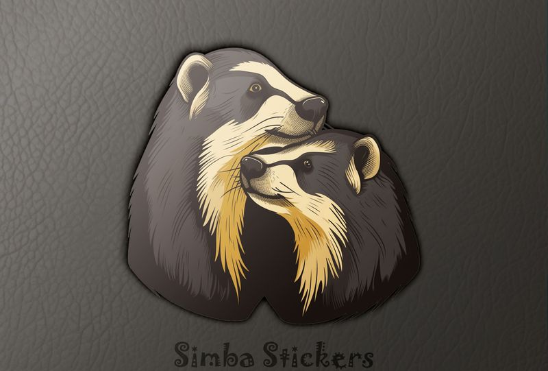 Honey Badgers in affectionate embrace, watercolour, tzjz7j
