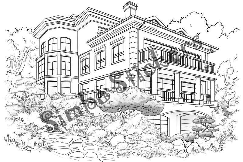 Colouring pages, bundle of houses, 25 images