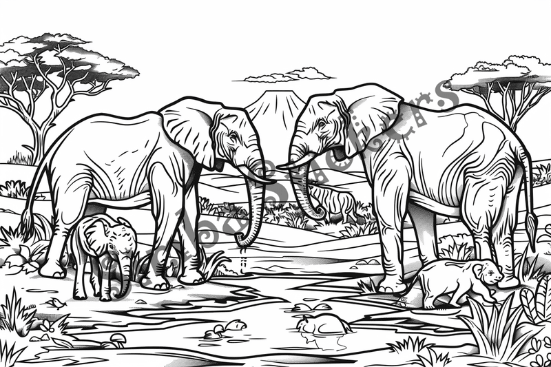 Colouring pages, bundle of African Savanna landscape, 25 images
