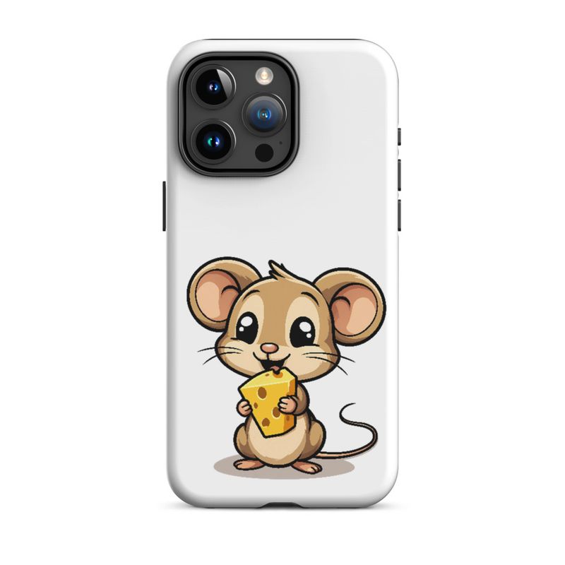 Tough Case for iPhone, Small Mouse happily licking large chunk of cheese, pqapy6
