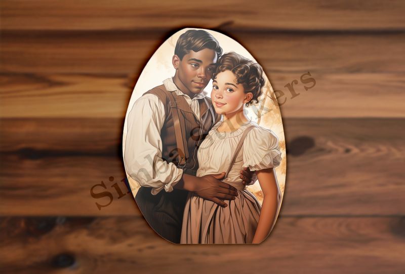 Young woman and man in love, man&#x27;s arms around woman&#x27;s hips, vintage