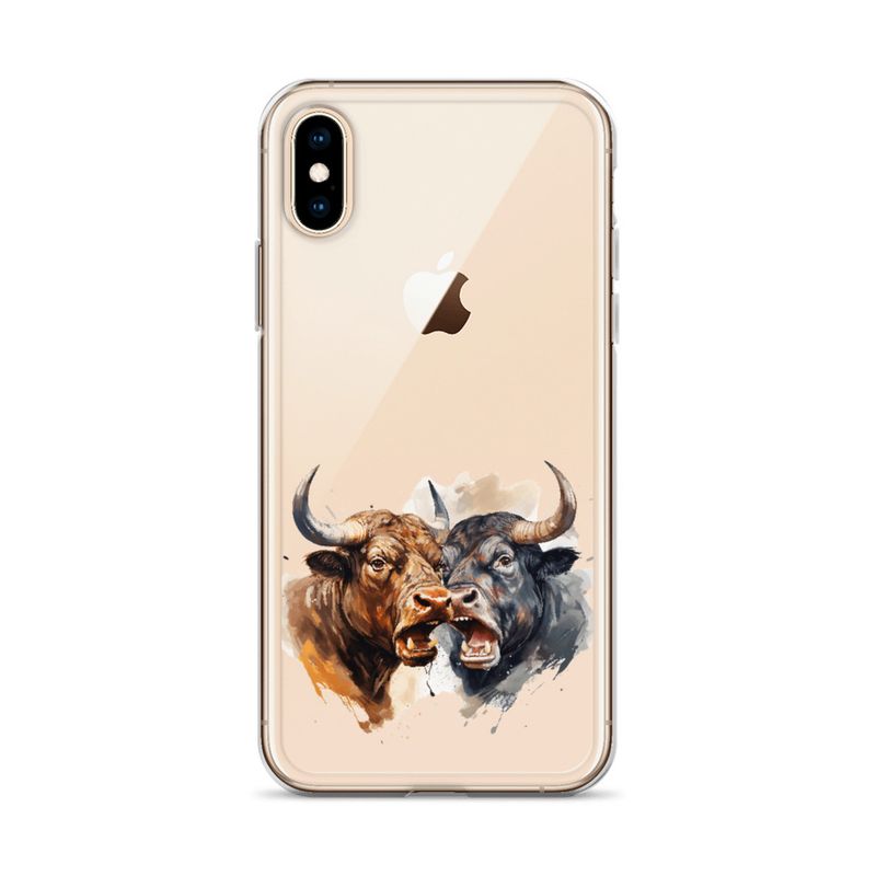 Clear Case for iPhone, Bulls facing up to each other, watercolour, dx5eff
