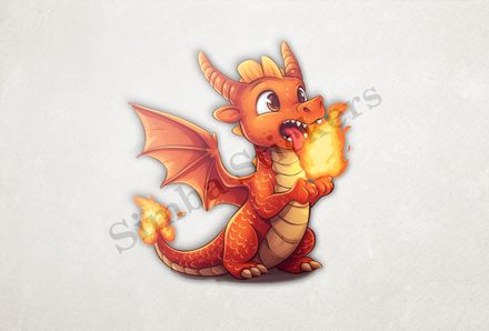 Cute baby red dragon breathing fire