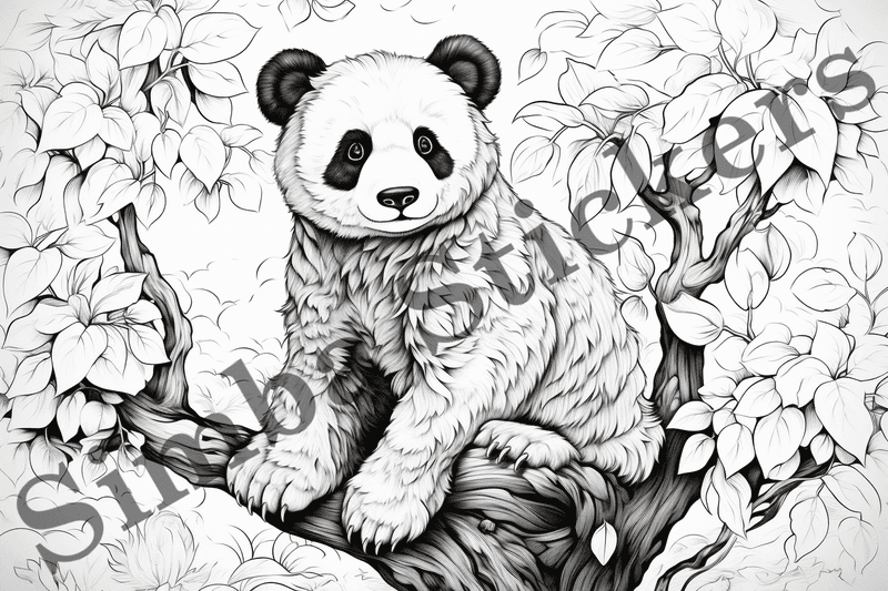 Colouring pages, bundle of pandas, 10 images, wtwayt