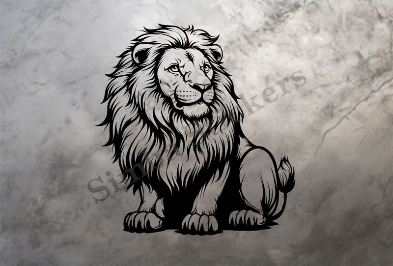 Majestic lion sitting, outline art