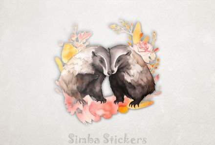 Honey Badgers in love head-to-head, watercolour, gl7iug