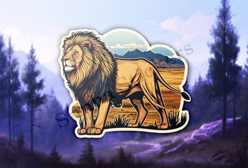 Majestic Male Lion, bluish background
