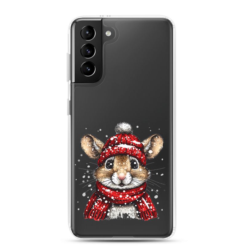 Clear Case for Samsung, Mouse wearing red winter hat and scarf in the snow, xg8dl3