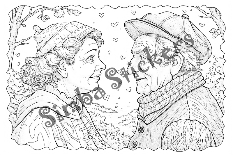 Colouring pages, bundle of people, grandparents in love, 25 images