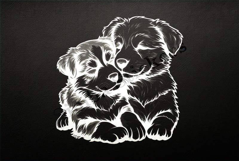 Cute dogs cuddling, outline art