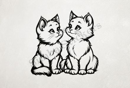 Cats, romantic, outline art