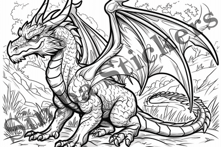 Colouring pages, bundle of dragons, 10 images