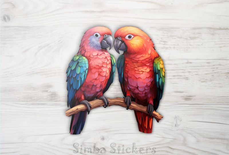 Parrots in love perching, watercolour, a288lg