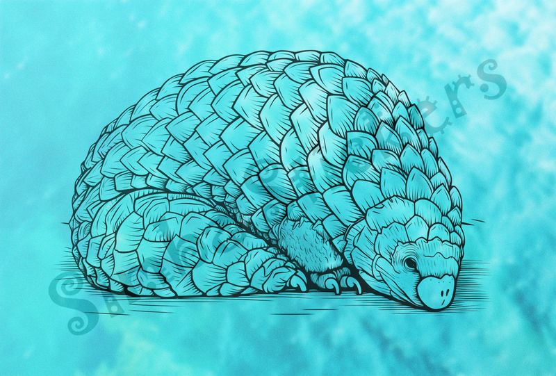 Pangolin sleeping, outline art
