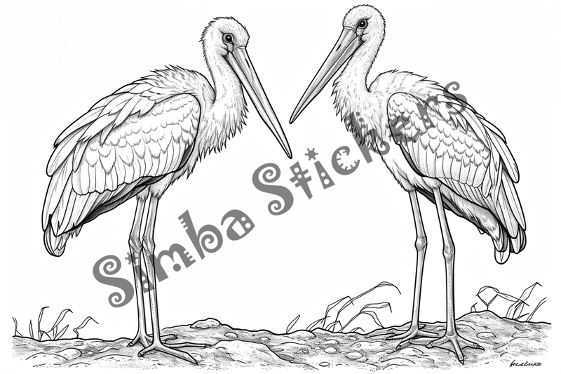 Colouring pages, bundle of marabou storks, 25 images