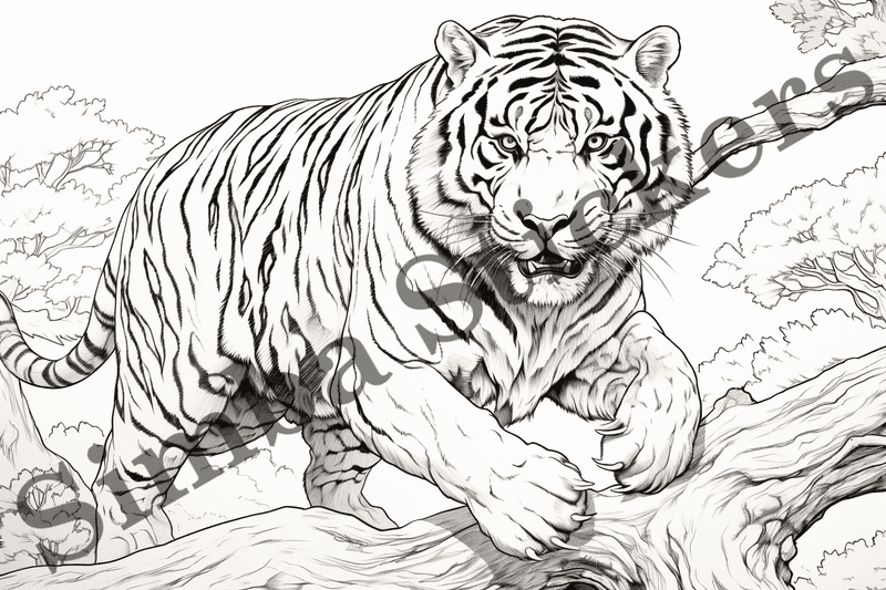 Colouring pages, bundle of tigers, 10 images