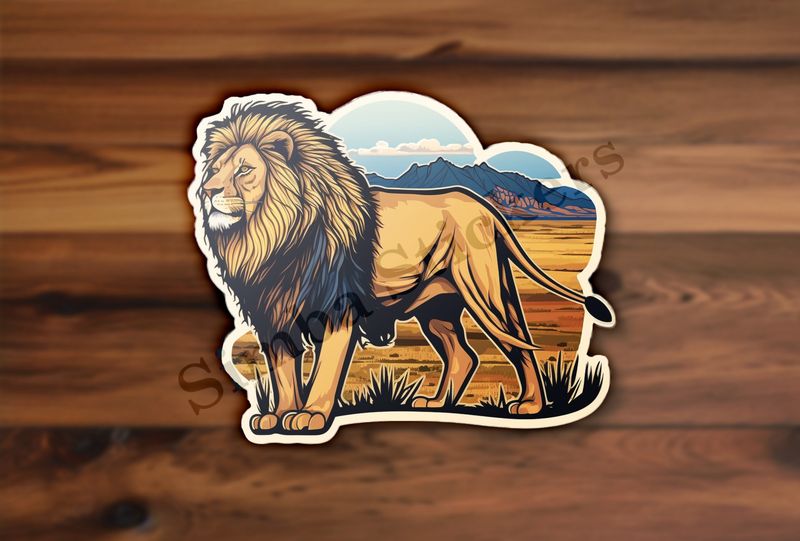 Majestic Male Lion, bluish background