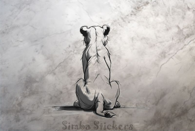 Lioness sitting, from the back, outline art, grpgy1