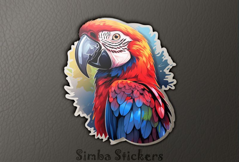 Reddish parrot framed sticker-style, ibqe3w