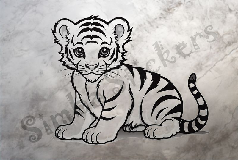 Tiger cub half-sitting, outline art