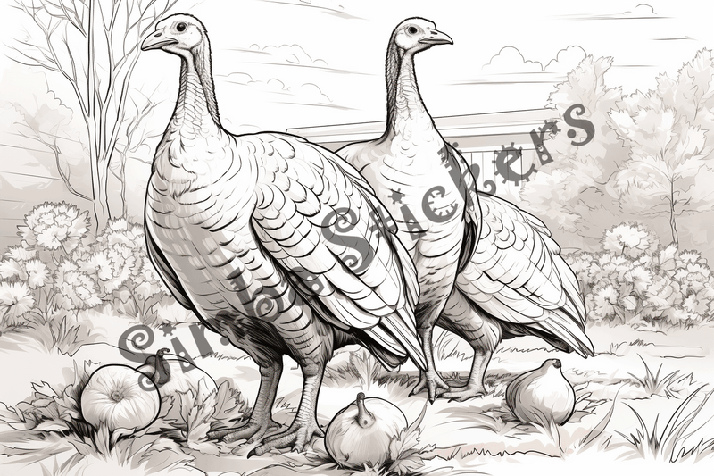 Colouring pages, bundle of turkeys in love, 25 images