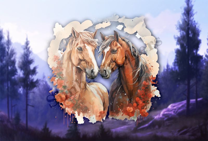 Horses in love, watercolour