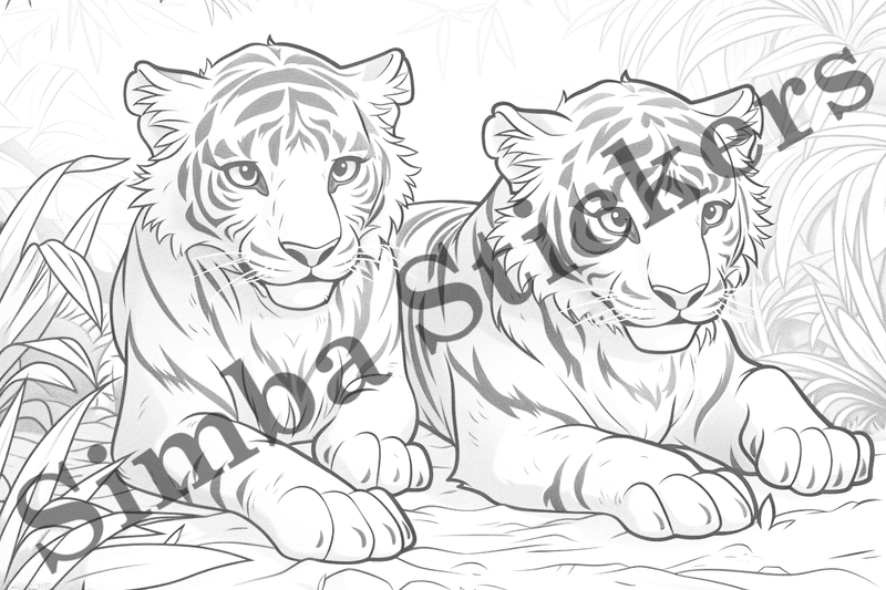 Colouring pages, bundle of tigers, family-oriented, 10 images