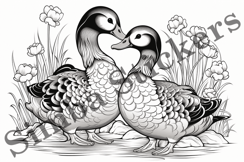 Colouring pages, Bundle of ducks in love, 10 images