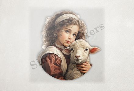 Cute lamb in the arms of Mediterranean girl, vintage