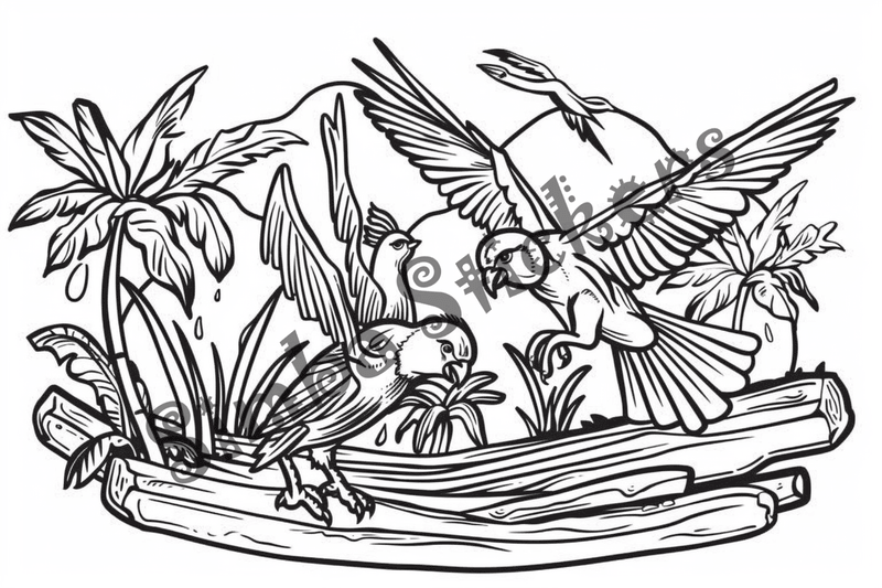 Colouring pages, bundle of Equatorial Rainforest landscape, 25 images 2