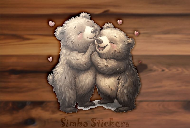 Bears cubs standing cheek-to-cheek with Valentine&#x27;s hearts, watercolour, nnzqnm