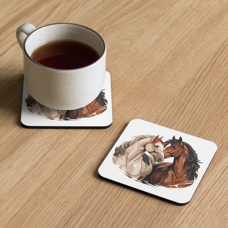 Cork-Back Coaster, Horses nose-to-nose, jbgjpy, mirrored