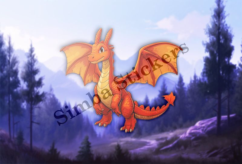 Cute red dragon with wings spread out, watercolour