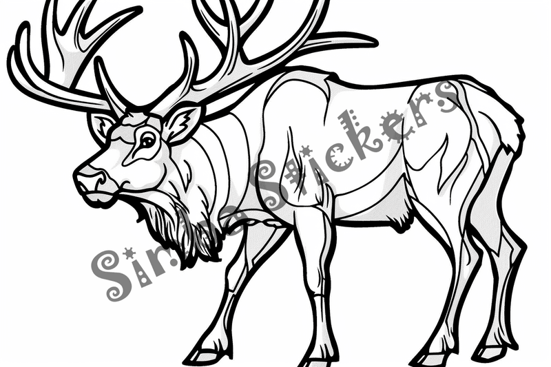 Colouring pages, bundle of singular elks, 10 images