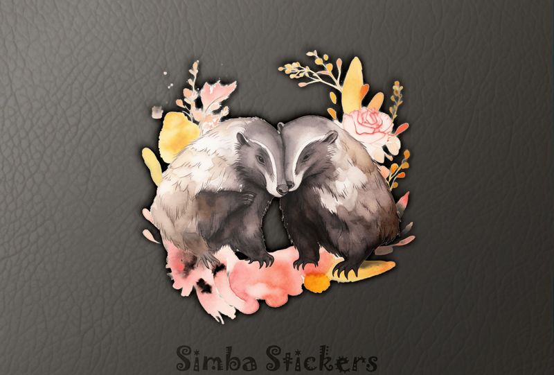 Honey Badgers in love head-to-head, watercolour, gl7iug