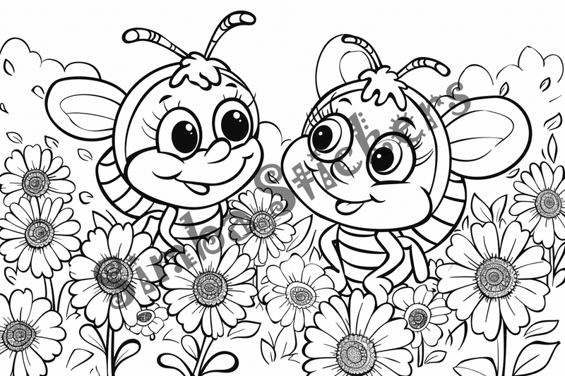Colouring pages, bundle of bees, 50 images