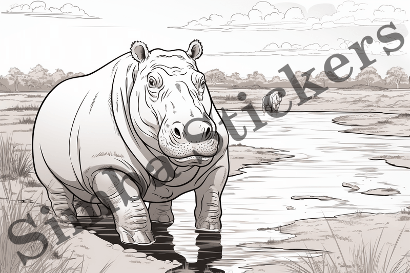 Colouring pages, Bundle of hippos, 25 images