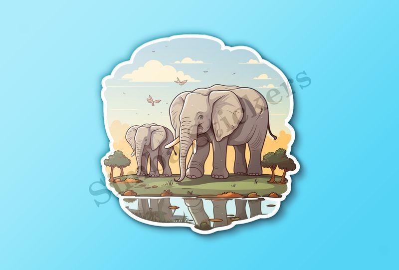 Two elephants at a pond in the Savanna