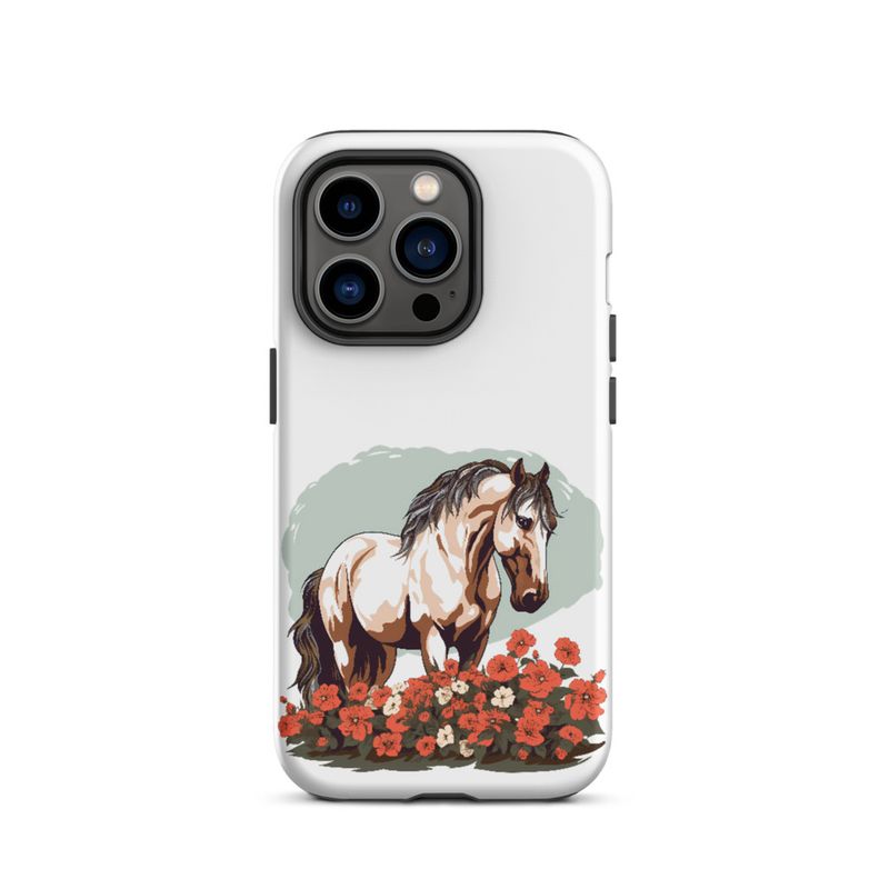 Tough Case for iPhone, Brown horse in field of red flowers, n4w2fj